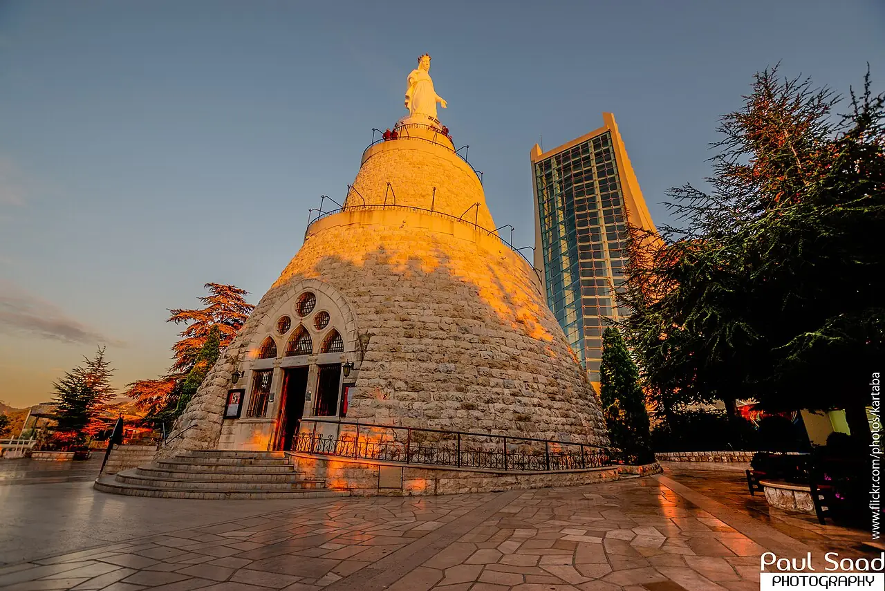 The statue of Our Lady of Lebanon at Harissa above the bay of Jounieh