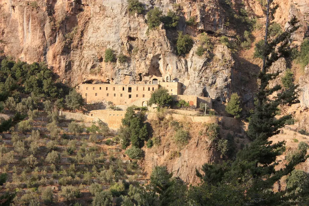 The Qadisha Valley with the Monastery of Deir Mar Elisha on its cliff