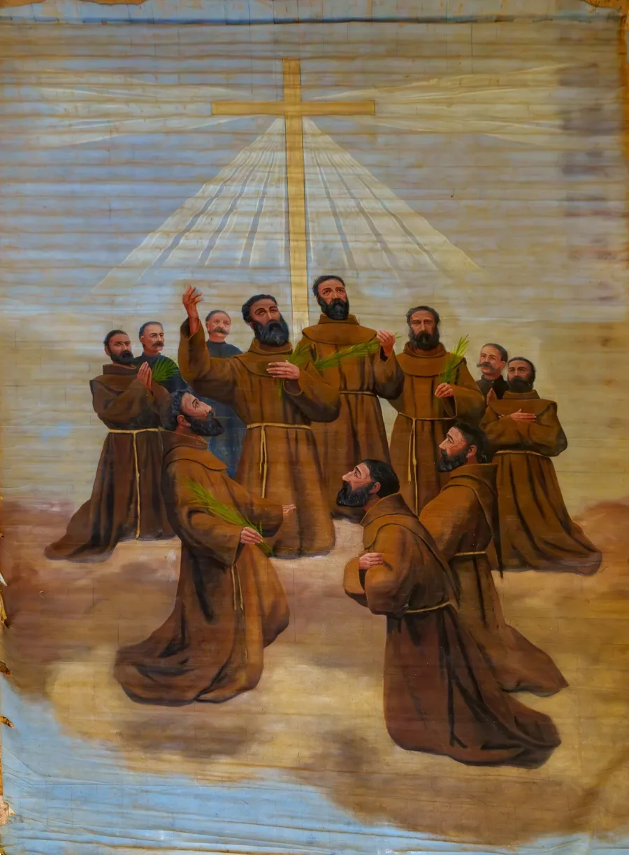 The official 1926 image of the eleven Martyrs of Damascus: eight Franciscans and the three Massabki brothers
