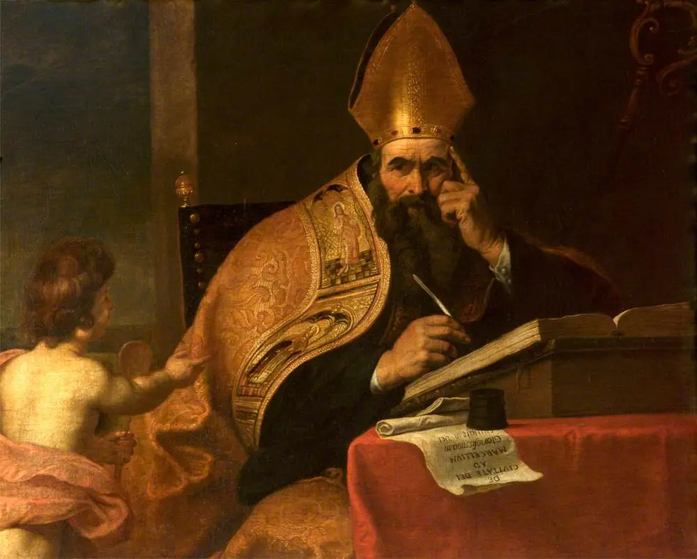 Saint Augustine as a bishop writing, from a series on the Four Doctors of the Western Church